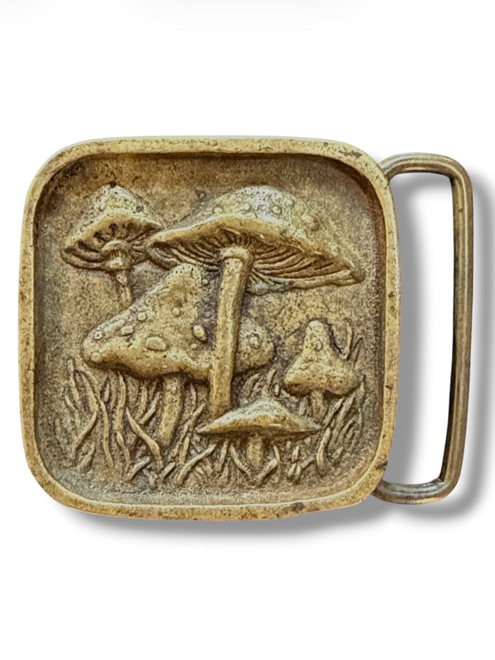 BTS Vintage Mushroom Solid Brass Belt Buckle Boho Hippie 1970s 70s